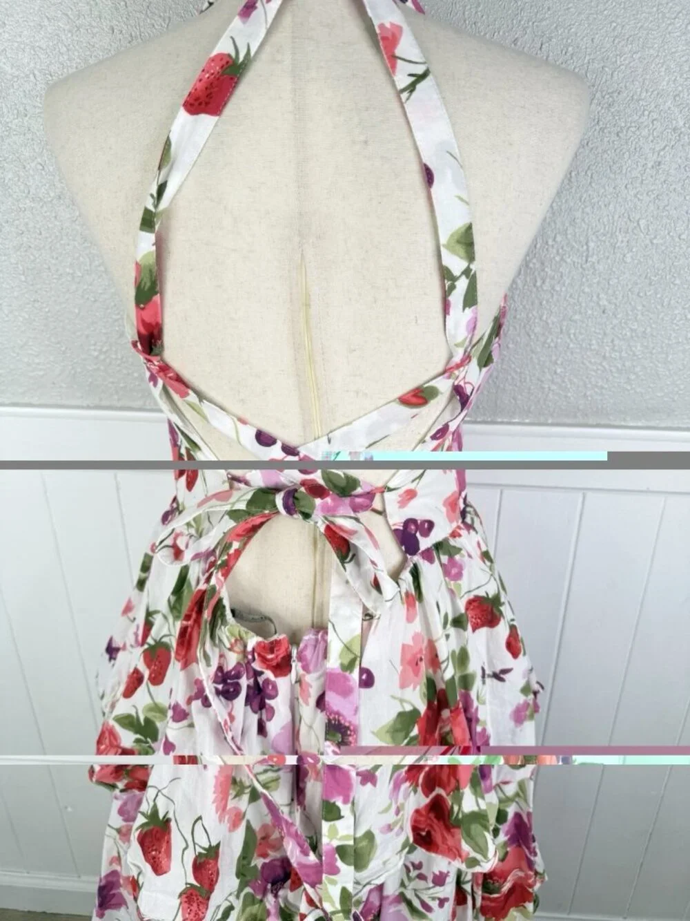 Abercrombie & Fitch Strawberry Floral Maxi Dress Large Tall Tie Back Romantic